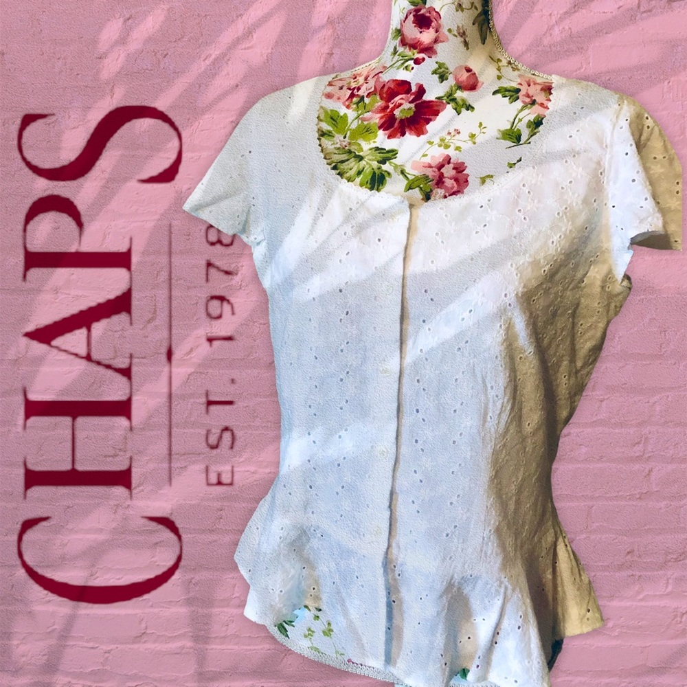 Chaps Butterfly Sleeve Whitework Blouse Sz Lg